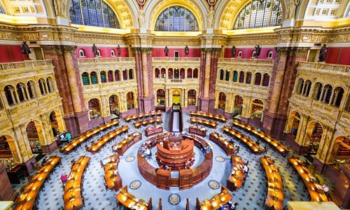 Thư viện Quốc hội (Library of Congress) ở Washington DC, Mỹ được thành lập vào năm 1800.  Thư viện nổi tiếng thế giới này có hơn 160 triệu đầu sách được sắp xếp trên các giá sách trải dài trên diện tích 1.249 km.